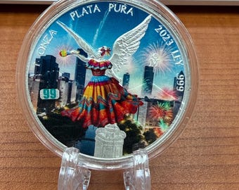 Moneda de plata fina 999 de 1 onza, 2023, México, Libertad, coloreada, 1 onza.