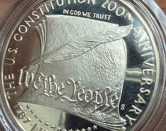 Moneda de dólar de plata al 90% conmemorativa del 200 aniversario de la Constitución de los Estados Unidos (1987)