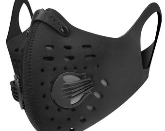 Solid Black Neoprene Mask w/ PM 2.5 Filter, Reusable, Easy Breathing, Adjustable Nose Clip, Perfect for Wood Working, Sport & Exercise.