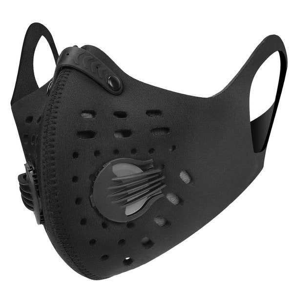 Solid Black Neoprene Mask w/ PM 2.5 Filter, Reusable, Easy Breathing, Adjustable Nose Clip, Perfect for Wood Working, Sport & Exercise.