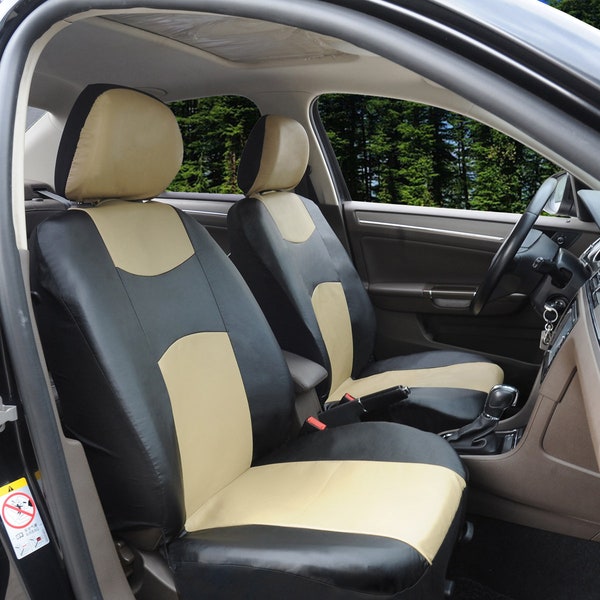 Pair of Leatherette Universal Seat Covers Compatible with Hyundai Vehicles - Black/Tan Combo