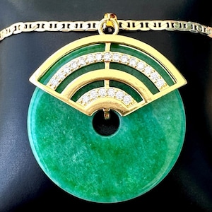 Jade Necklace Gold, Large Jade Pendant, Donut Jade, Jade Circle Pendant, Round Jade, Mens Womens Jade Necklace, Real Jade, Jade Jewelry
