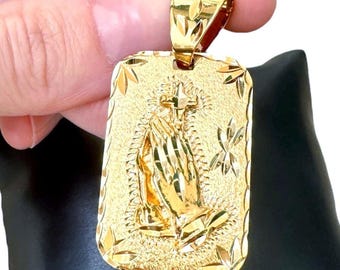 Prayer Hands Pendant 18K Gold Filled, Diamond Cut Prayer Hands, Hip Hop Religious Pendant, Lords Hands, Christian Pendant Women Men