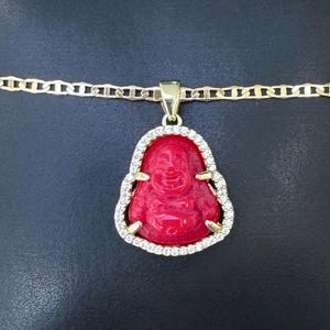 Buda Rojo, Collar de Buda en Oro y Plata 925, Mini Colgante de Buda, Colgante de Buda para Mujer, Buda de la Suerte, Buda Sonriente, Joyería de Buda