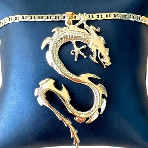 Dragon Necklace Gold Filled, Big Dragon Pendant, Men Women Dragon Charm Necklace, Lucky Chinese Dragon, Asian Serpent Dragon, Dragon Jewelry