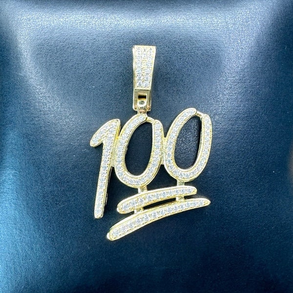 100 Pendant Gold Plated 925 Silver, Diamond CZ 100 Charm, 100 Percent Emoji Pendant, Iced Out Hip Hop Pendant, Keep It 100, Keep It Real