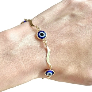 Blue Evil Eye Bracelet Gold Filled, Evil Eye Protection Bracelet, Good Luck Charms Bracelet, Dainty Evil Eye Bracelet, Delicate Bracelet