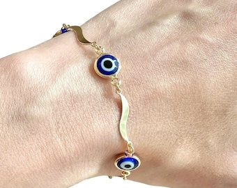 Blue Evil Eye Bracelet Gold Filled, Evil Eye Protection Bracelet, Good Luck Charms Bracelet, Dainty Evil Eye Bracelet, Delicate Bracelet