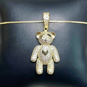 Collana Teddy, Collana Teddy Bear in oro, Collana con ciondolo Teddy, Ciondolo Teddy Heart, Teddy con pietra portafortuna, Gioielli Teddy di San Valentino