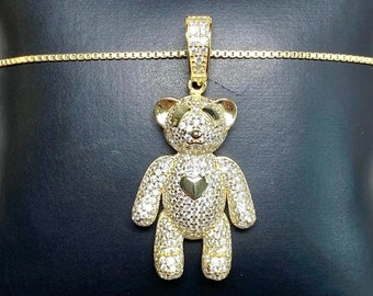 Teddy Necklace, Gold Teddy Bear Necklace, Teddy Pendant Necklace, Teddy Bear Heart Pendant, Birthstone Teddy, Valentine Teddy Bear Jewelry