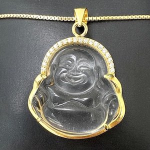 Collar de Buda transparente, colgante de Buda dorado, Buda meditando, cadena de Buda dorado, collar de Buda para hombre y mujer, Buda sonriente, Buda riendo