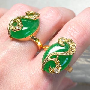 Echte grüne Jade Ring, Gold Jade Ring, Damen Jade Ring, Oval Jade Ring, Smaragd Ring, Grüner Edelstein Ring, Gold Statement Ring