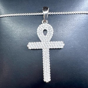 Ankh Necklace Sterling Silver, Diamond Ankh Pendant, Egyptian Necklace, Egyptian Cross, Eternal Life Symbol, Ankh Jewelry, Iced Out Pendant