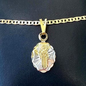 Tri Tone Saint Benedict Necklace, Mini Diamond Cut St Benedict Pendant, Gold Saint Necklace, Religious Protection Necklace, Catholic Jewelry