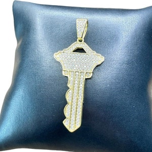 Grote CZ-sleutelhanger verguld 925 zilver, diamanten sleutelhanger, hiphophanger, Iced Key-bedel, Master Lock-sleutel, sleutel tot mijn hart