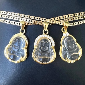 Collar de Buda transparente de oro, collar con colgante de Buda pequeño, collar de Buda, cadena de Buda, Buda sonriente, Buda risueño, dije de Buda dorado