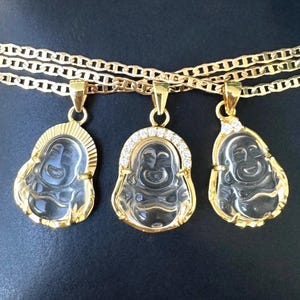 Collar de Buda transparente, colgante de Buda de oro, collar de Buda de plata 925, dije de Buda en miniatura, Buda de cuarzo, Buda sonriente, Buda riendo