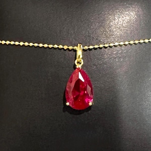 Fuchsia Red Teardrop Pendant, Gold Plated 925 Silver, Pear Cut Baguette Necklace, Hot Pink Crystal Teardrop