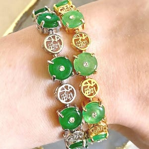 Bransoletka z jadeitu Fu, bransoletka z ogniw jadeitu, złota bransoletka z jadeitu, srebrna bransoletka z jadeitu, damska bransoletka z jadeitu, bransoletka z jadeitu w kształcie pączka, biżuteria z jadeitu na prezent