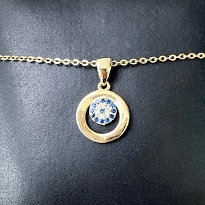 Dainty Blue Evil Eye Necklace 925 Silver, Evil Eye Coin Necklace, Circle Evil Eye Medallion, Mini Evil Eye Charm Necklace, Evil Eye Jewelry