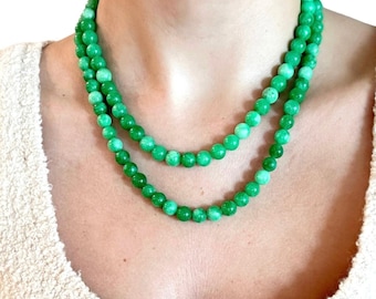 Green Jade Beads Necklace, 8MM Jade Beads, Jade Mala Beads, Jade Layering Necklace, Green Gemstone Beaded Choker, Jade Jewelry Gift