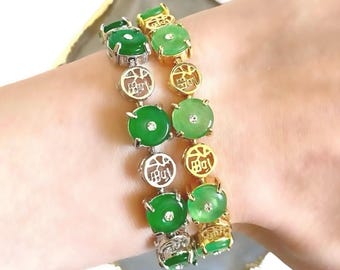 Fu Jade Bracelet, Jade Link Bracelet, Gold Jade Bracelet, Silver Jade Bracelet, Womens Jade Bracelet, Jade Donut Bracelet, Jade Jewelry Gift
