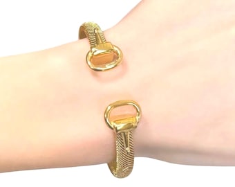 Trens hoefijzerbit-armband, gouden roestvrijstalen gaasmanchet