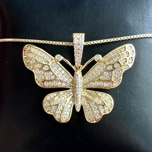 Gold Butterfly Necklace, Iced Out Butterfly, Diamond CZ Butterfly, Baguette Butterfly, Large Butterfly Pendant, Monarch Necklace Gold