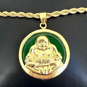 Jade Buddha, Jade Necklace, Gold Buddha Necklace, Reversible Jade Pendant, Buddha Chain, Women Men Buddha Necklace, Smiling Buddha Jewelry