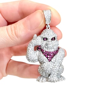 Großer 3D Gorilla Anhänger 925 Sterling Silber, Affe Tier, Männer Iced Out Hip Hop Anhänger