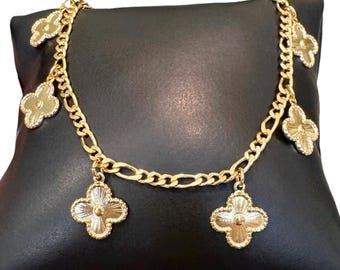 Four Leaf Clover Charms Anklet 18K Gold Filled, Quatrefoil Anklet