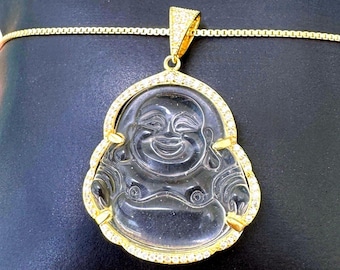 Gold Clear Buddha Necklace, Sterling Silver Buddha Chain, Good Luck Charm Protection Necklace