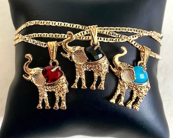 Elephant Necklace Gold Filled, Red Elephant Necklace, Black Elephant Necklace, Blue Elephant Necklace, Elephant Charm Necklace, Lucky Charm