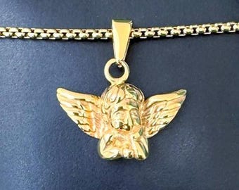 Baby Angel Necklace, Gold Stainless Steel, Waterproof, Cherub Necklace