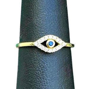 Dainty Evil Eye Ring: 18K Gold Plated 925 Silver, Protection Ring, Lucky Eye Ring, Nazar Ring