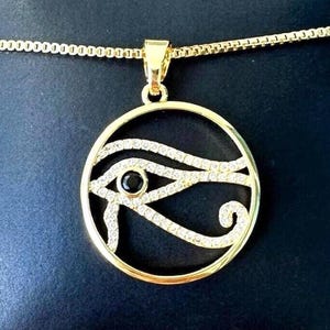 Eye of Horus Necklace Gold, Gold Eye of Horus Pendant, Horus Eye Chain, Gold Eye of Ra Necklace, Egyptian Amulet, Egyptian Charm Necklace