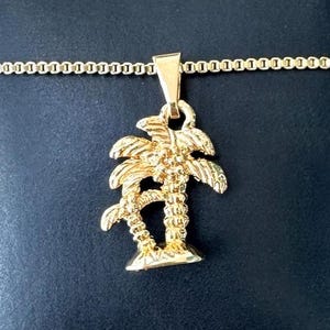 Small Palm Tree Pendant Necklace Gold Filled, Two Palm Tree Charm, Dainty Coconut Tree Necklace, Summer Beach Tropical Jewelry, Tree Jewelry
