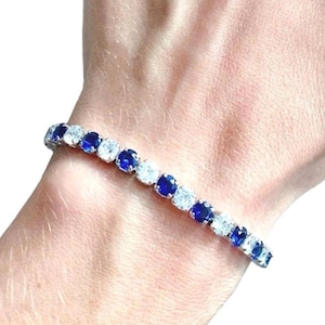 Bracciale tennis con zaffiro blu, bracciale tennis con zaffiro e zirconi cubici simulati, bracciale Hip Hop Icy da donna e uomo, gioielli con pietra portafortuna di settembre
