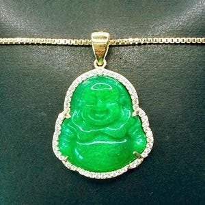 Jade Buddha Necklace Gold Plated Silver, Jade Buddha Pendant, Buddha Charm Necklace, Buddha Necklace For Men Women, Lucky Buddha Chain