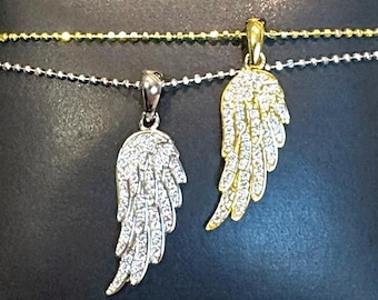 Angel Wing Necklace: CZ Gold Plated Italian Sterling Silver, Guardian Angel Pendant Necklace