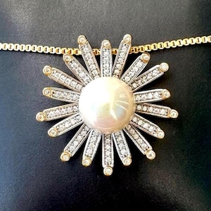 Simulated Pearl Pendant Necklace Gold Filled, Diamond CZ Pearl Necklace, Women Vintage Style Pearl Necklace, Bridal Bridesmaid Jewelry Gift