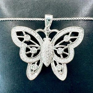 Butterfly Necklace Sterling Silver, Baguette Butterfly Necklace, Diamond Butterfly Pendant, Icy Butterfly Chain, Monarch Necklace Silver