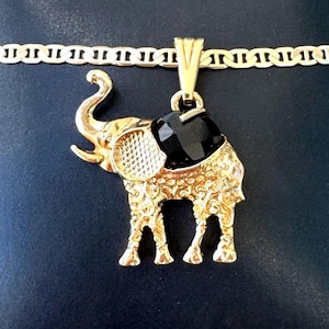 Gold Black Elephant Pendant Necklace, Men Women Elephant Charm Necklace, Good Luck Animal Necklace, Elephant Jewelry, Elephant Lover Gift
