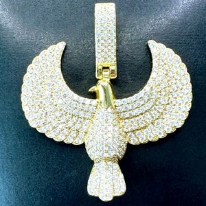 American Eagle Pendant, Bald Eagle Pendant, Big Diamond CZ Eagle Charm, Gold Plated 925 Silver Soaring Bird Pendant, Iced Out Animal Pendant