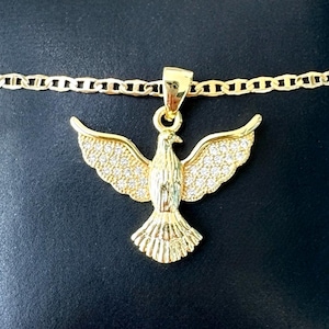 Gold Flying Dove Necklace, Holy Dove, Holy Spirit Necklace, Peace Dove, Soaring Bird, Dainty Bird Necklace, Christian Religious Necklace