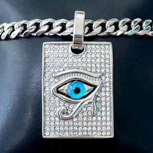 Eye Of Horus Necklace, Steel Silver Eye Of Horus Pendant, Horus Eye Chain, Silver Eye Ra Necklace, Egyptian Amulet, Egyptian Charm Necklace