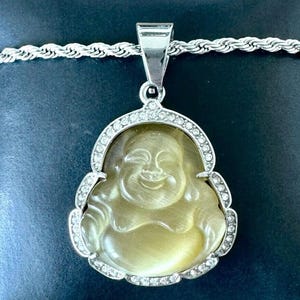 Yellow Buddha, Silver Buddha Necklace, Men Women Buddha Pendant, Lucky Buddha, Smiling Buddha, Fat Buddha, Happy Buddha, Buddha Jewelry Gift