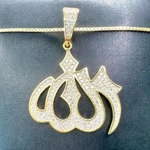 CZ Allah Medallion, Allah Necklace Gold 925 Silver, Allah Pendant, Allah Medallion, God Arabic Necklace, Muslim Necklace, Islamic Necklace