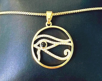 Eye of Horus Necklace Gold, Gold Eye of Horus Pendant, Horus Eye Chain, Gold Eye of Ra Necklace, Egyptian Amulet, Egyptian Charm Necklace