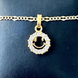 Gold Filled Smiley Face Necklace, Small Smiley Emoji Necklace, Happy Face Necklace, Diamond CZ Emoji Choker, Gold Dainty Minimal Choker